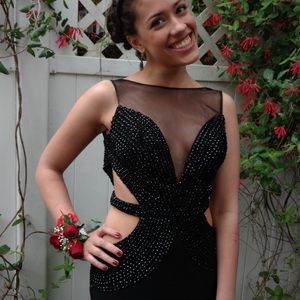 Beautiful worn once formal black gown beaded top